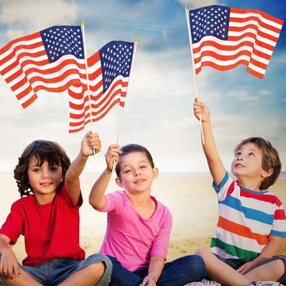 ArtCreativity 12 x 18 Inch USA American Flags on Stick, Pack of 12, Independence Day Fourth of July Decorations, Patriotic Party Favors, Memorial Day Grave Markers, Handheld US Flags