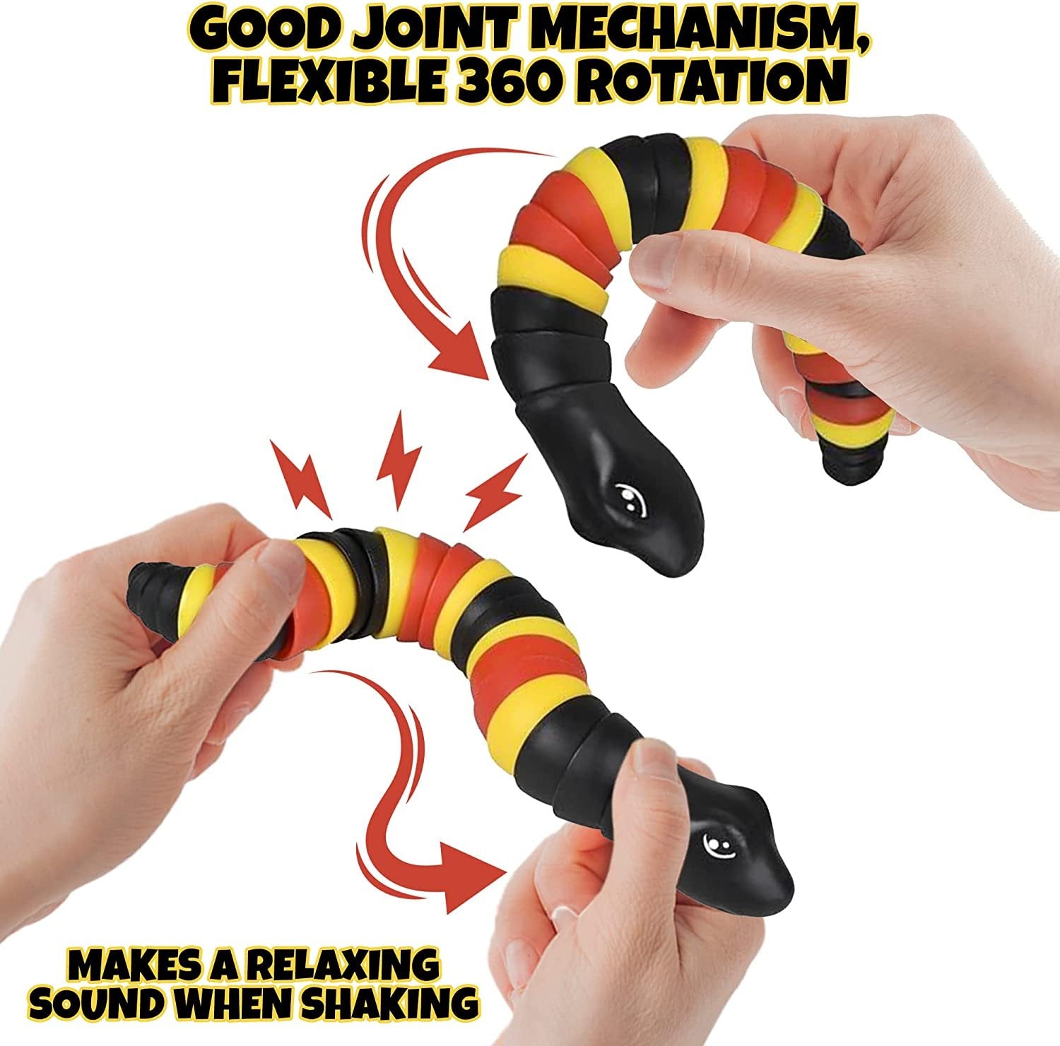 Sensory Fidget Snake Toys for Kids, Set of 4, Plastic Snake Toys with Wiggle Movement and Clacking Sounds, Stress Relief Fidget Toys for Kids, Goodie Bag Stuffers and Stocking Fillers