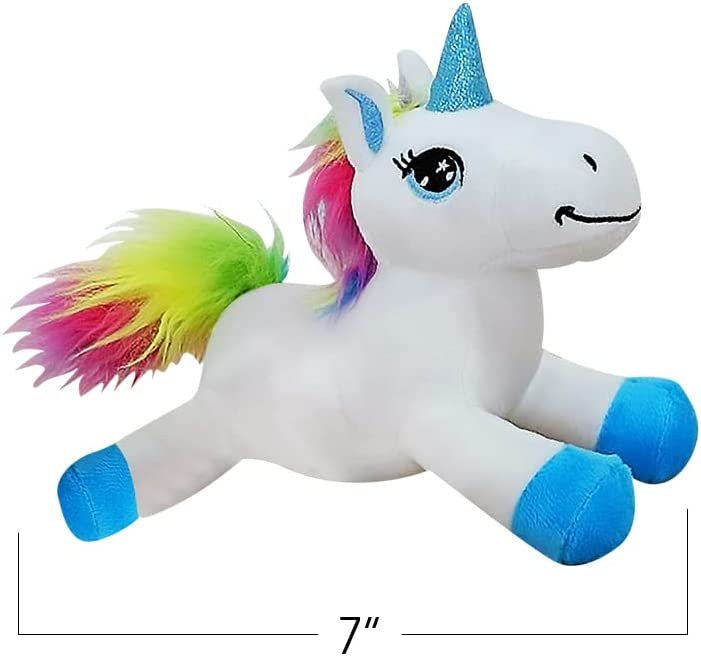 Mini Plush Lying Unicorn Stuffed Toys, Set of 2, Soft and Cuddly Unicorn Toys for Girls and Boys, Cute Home, Bedroom, and Nursery Decor, Princess Gifts for Kids, 7” Long