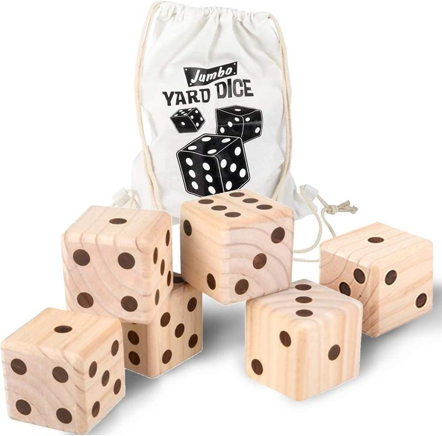 Jumbo Wooden Yard Dice, Set of 6 Dice, Fun Lawn and Backyard Games for Kids and Adults, Game Instructions Included, Outdoor Games for Picnic, Parties, Summer Fun