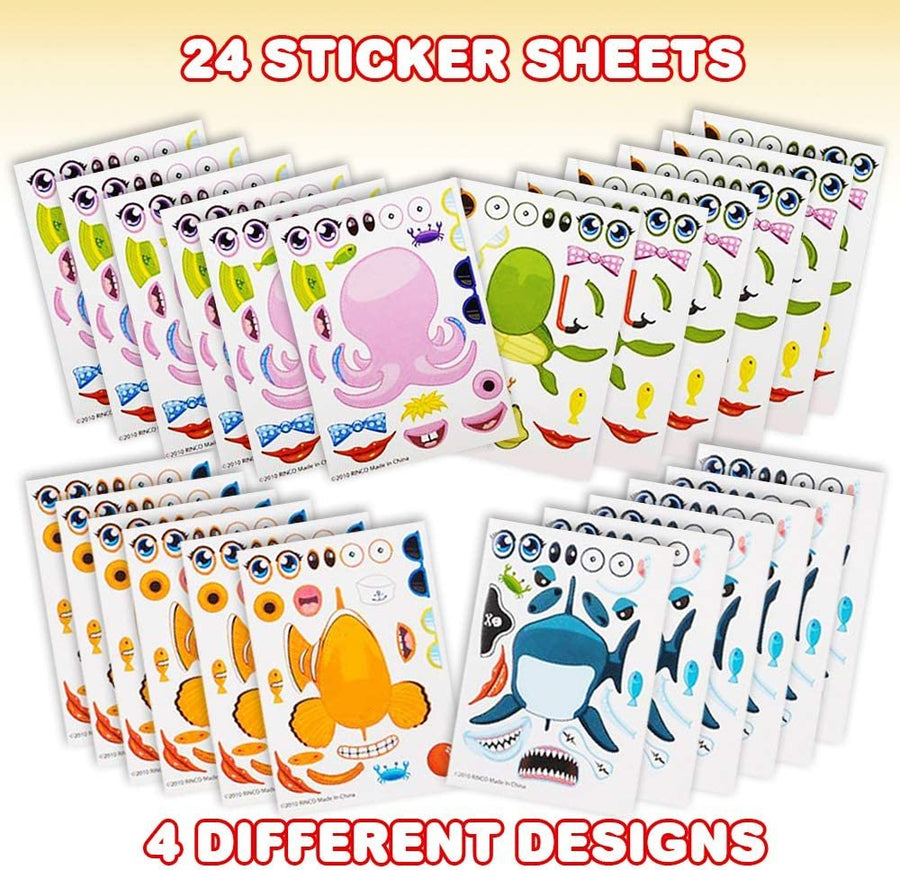 Make Your Own Sea Life Sticker Assortment, Set of 24 Sheets, Unique Arts ‘n Crafts Activity Supplies Kit for Kids, Sticker Prize, Fun Birthday Party Favor, Goodie Bag Filler