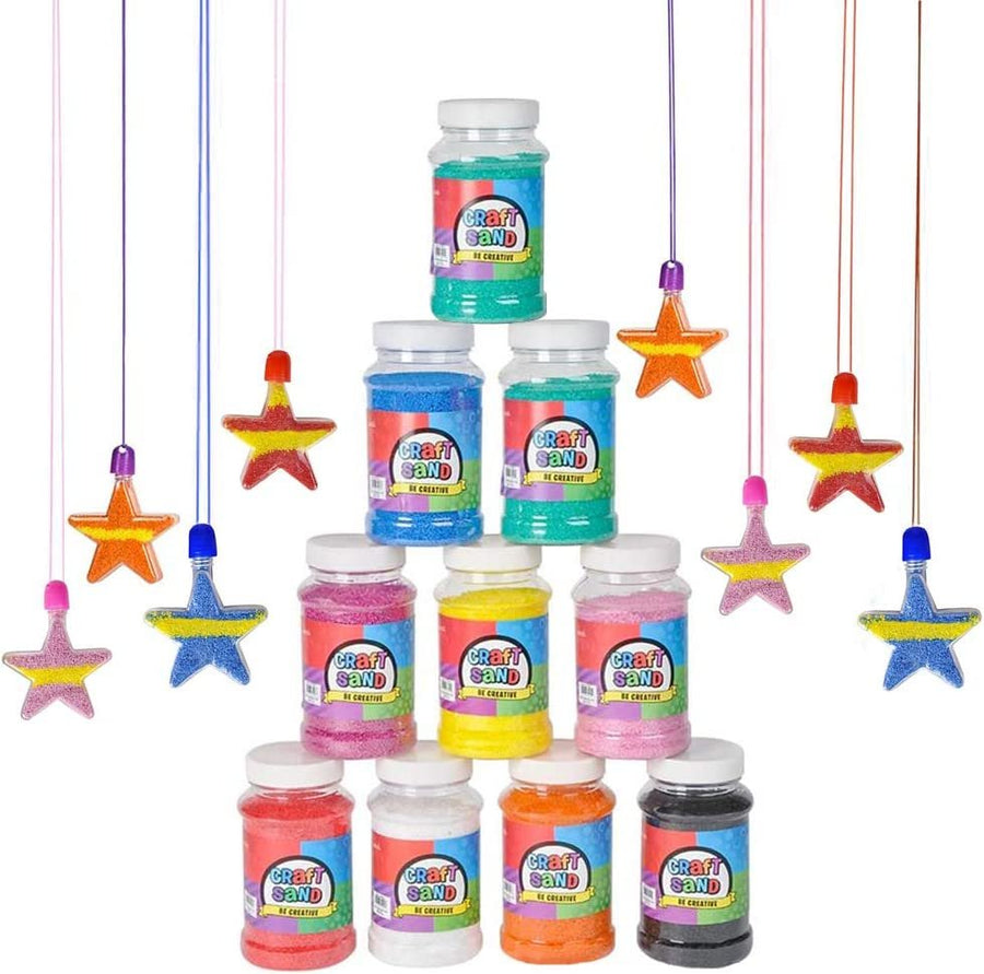 Craft Sand Super Pack - Set of 24 - Includes 12 Big Tubes of Colorful Sand & 12 Star Shaped Necklaces - Fun Party Favor, Prize and Crafts - for Boys and Girls Ages 3+