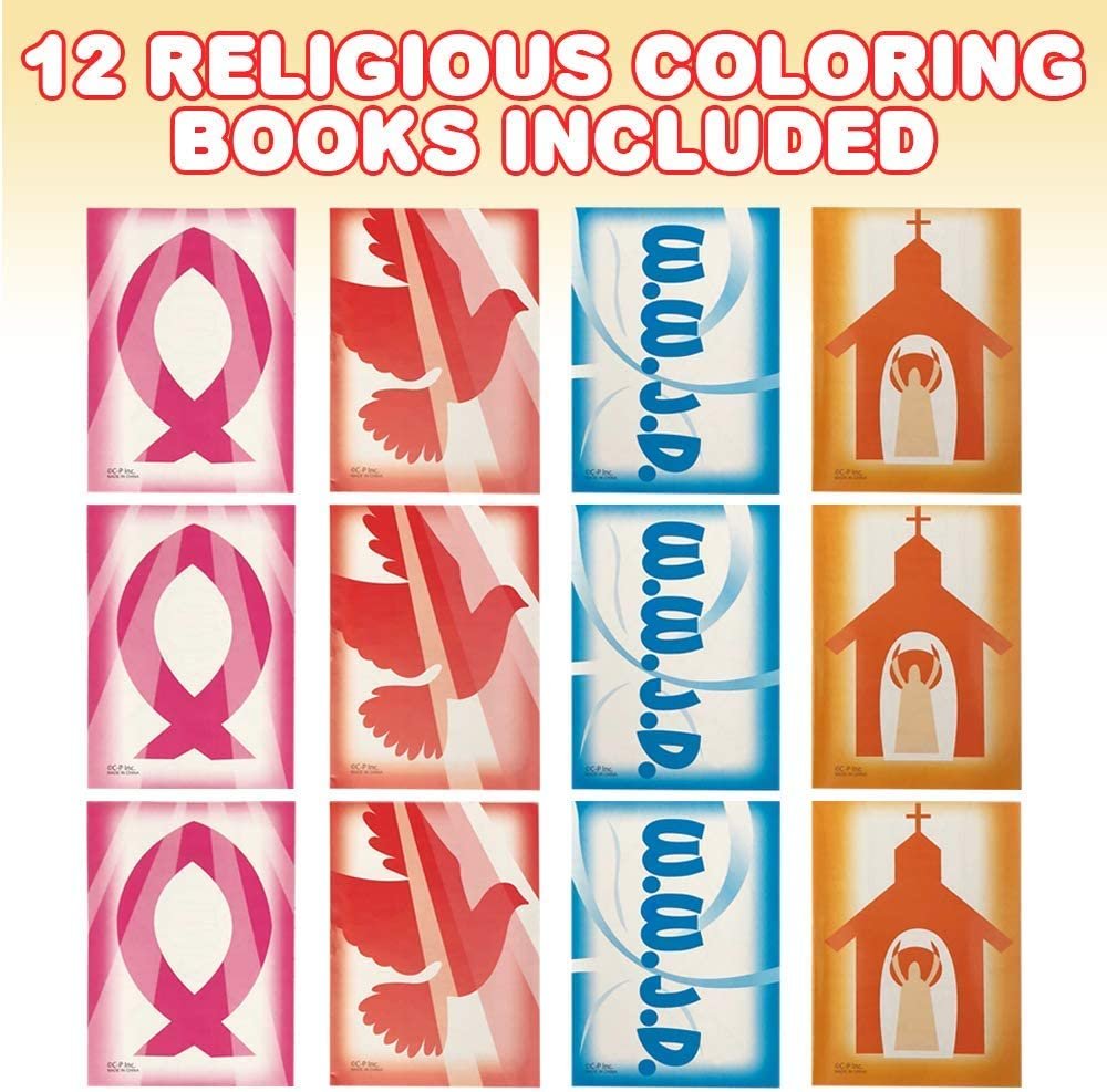 ArtCreativity Religious Coloring Books - Pack of 12-8 Paged Assorted Mini Color Booklets, Fun Goodie Bag Fillers, Birthday Party Favors and Activities for Boys and Girls