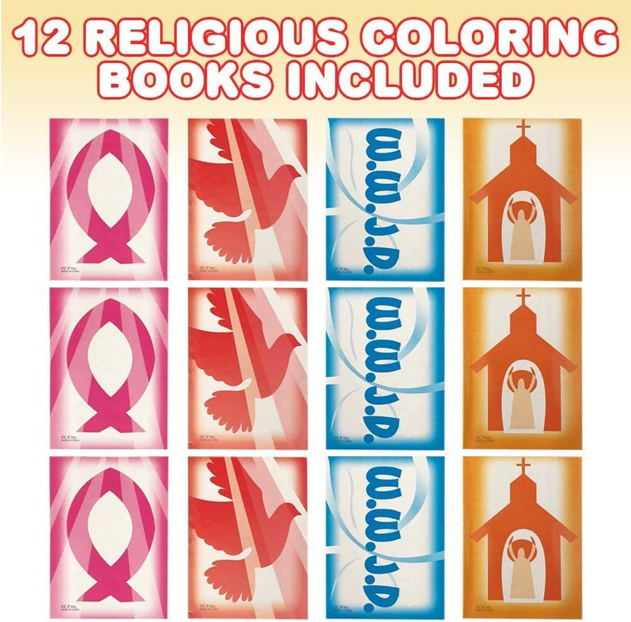Religious Coloring Books - Pack of 12-8 Paged Assorted Mini Color Booklets, Fun Goodie Bag Fillers, Birthday Party Favors and Activities for Boys and Girls