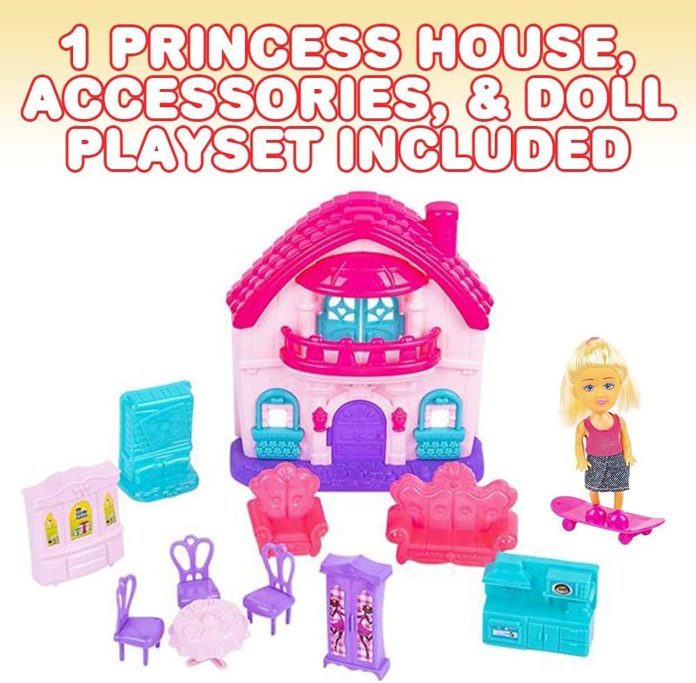 ArtCreativity Doll House Pretend Play Set for Girls, Cute Playset with Dollhouse, Doll, and Dollhouse Accessories and Furniture, Durable Princess Toys, Best Holiday and Birthday Gift for Girls
