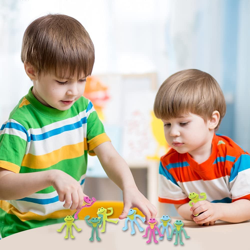 Mini Bendable Frog Assortment, Set of 48 Flexible Figures in Assorted Colors, Birthday Party Favors for Boys & Girls, Stress Relief Fidget Toys, Goody Bag Fillers for Kids
