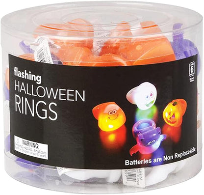 ArtCreativity Halloween Light Up Rings for Kids, Set of 24, Flashing Accessories for Boys and Girls in Assorted Designs, Trick or Treat Supplies, Great Halloween Party Favors, Goodie Bag Fillers