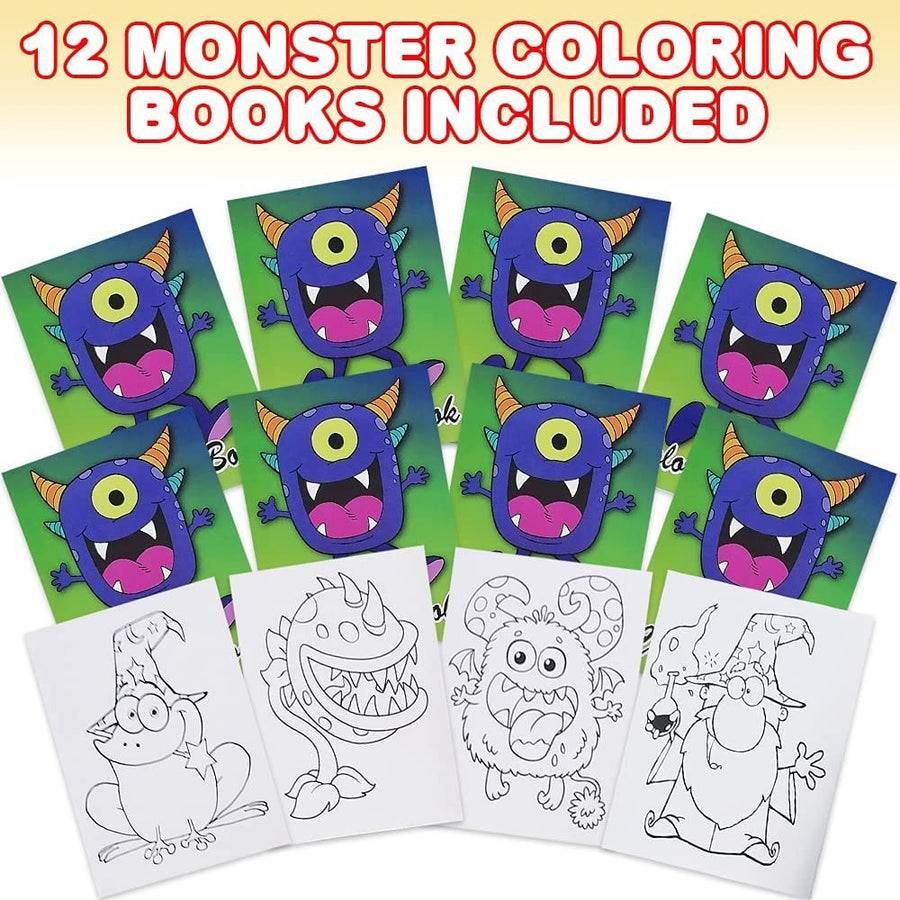 Monster Coloring Books for Kids, Set of 12, 5 x 7" Small Color Booklets, Fun Treat Prizes, Favor Bag Fillers, Birthday Party Supplies, Art Gifts for Boys and Girls