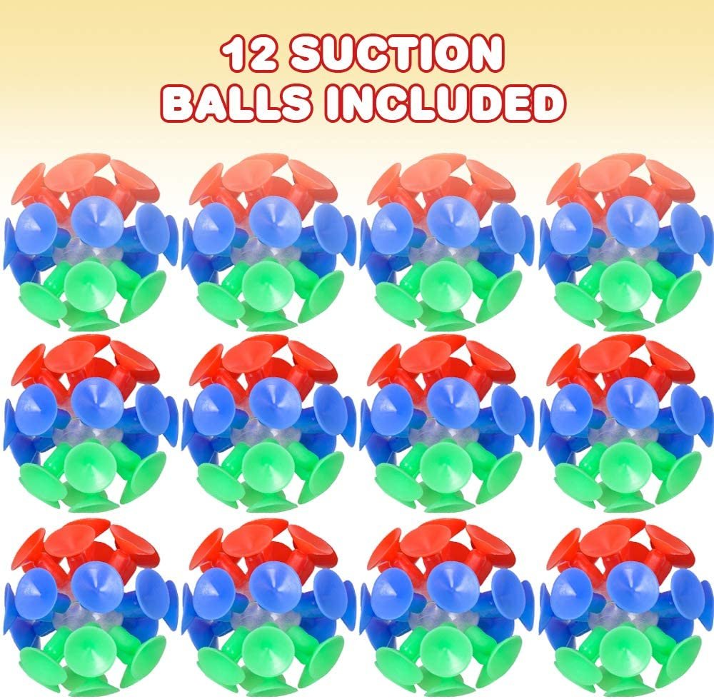 ArtCreativity Suction Ball Toys for Kids, Set of 12, Toss and Stick Balls with Mini Suction Cups, Tossing Toys for Indoor and Outdoor Play, Fun Birthday Party Favors for Boys and Girls