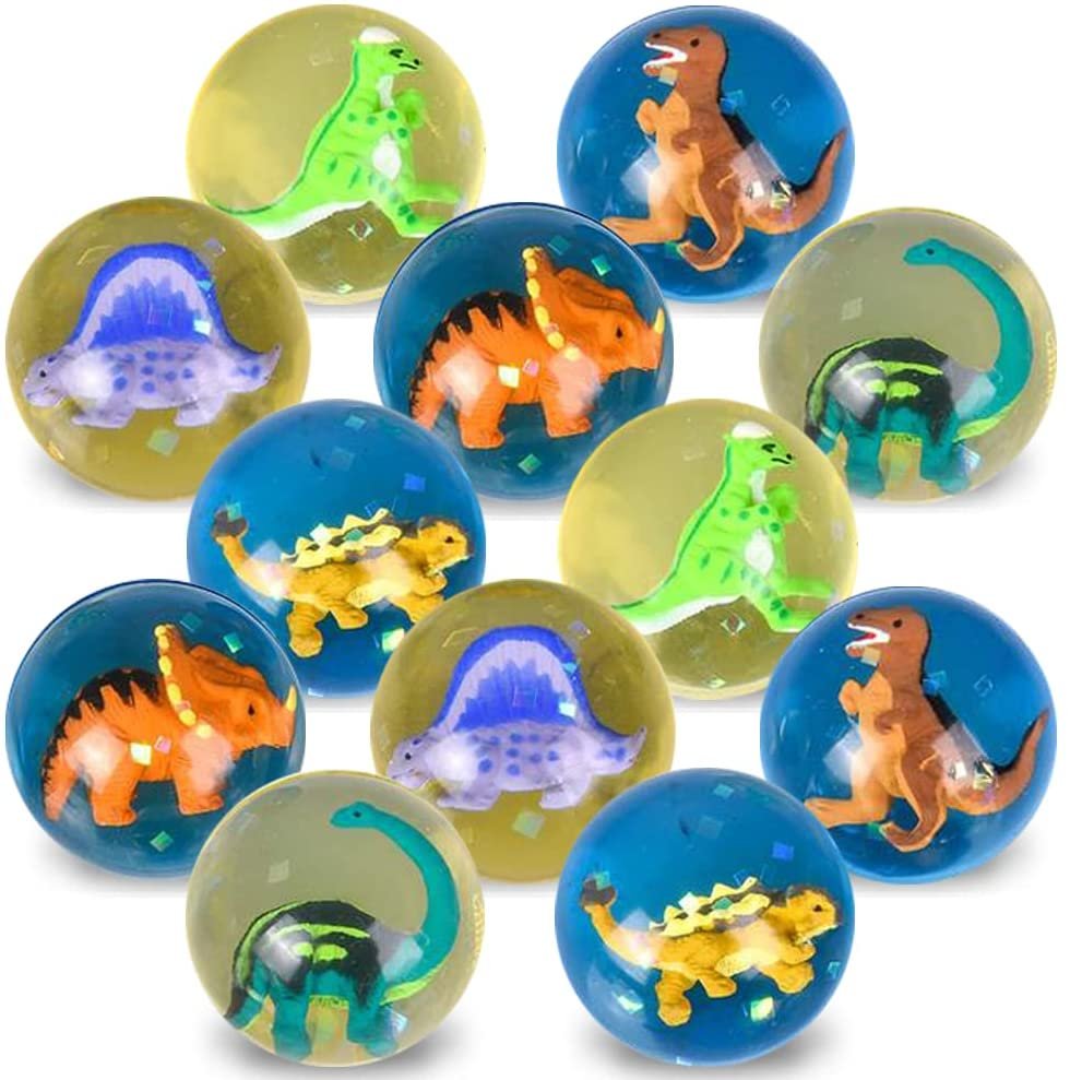 ArtCreativity High Bounce Balls with 3D Dinosaur Inside, Set of 12, Din High Bounce Balls for Kids, Outdoor Toys for Encouraging Active Play, Dinosaur Party Favors & Pinata Stuffers for Boys and Girls