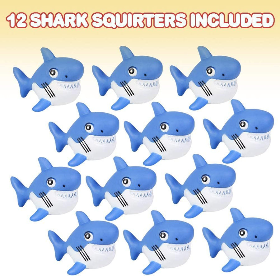 Rubber Squirting Sharks for Kids - Pack of 12 Bath Tub Squirts and Pool Toys for Toddlers, Safe and Durable Water Squirters, Birthday Party Favors, Piñata Fillers, Goodie Bag Stuffers
