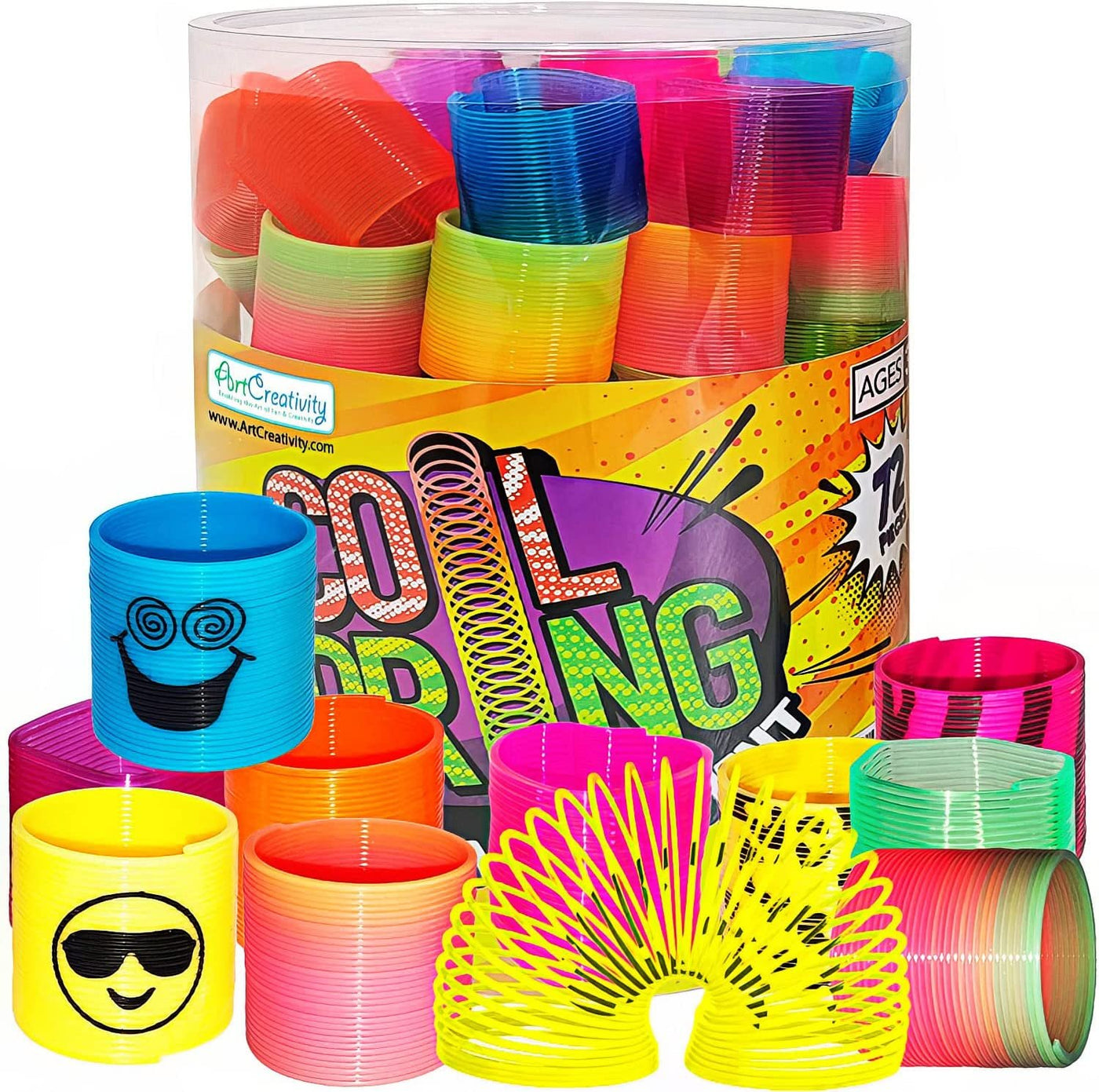 ArtCreativity Spring Toy Assortment, Pack of 72 Mini Plastic Coil Springs Party Favors for Kids, Multicolor with Different Shapes, Goody Bag Filler, Party Prizes and Stocking Stuffers for Kids