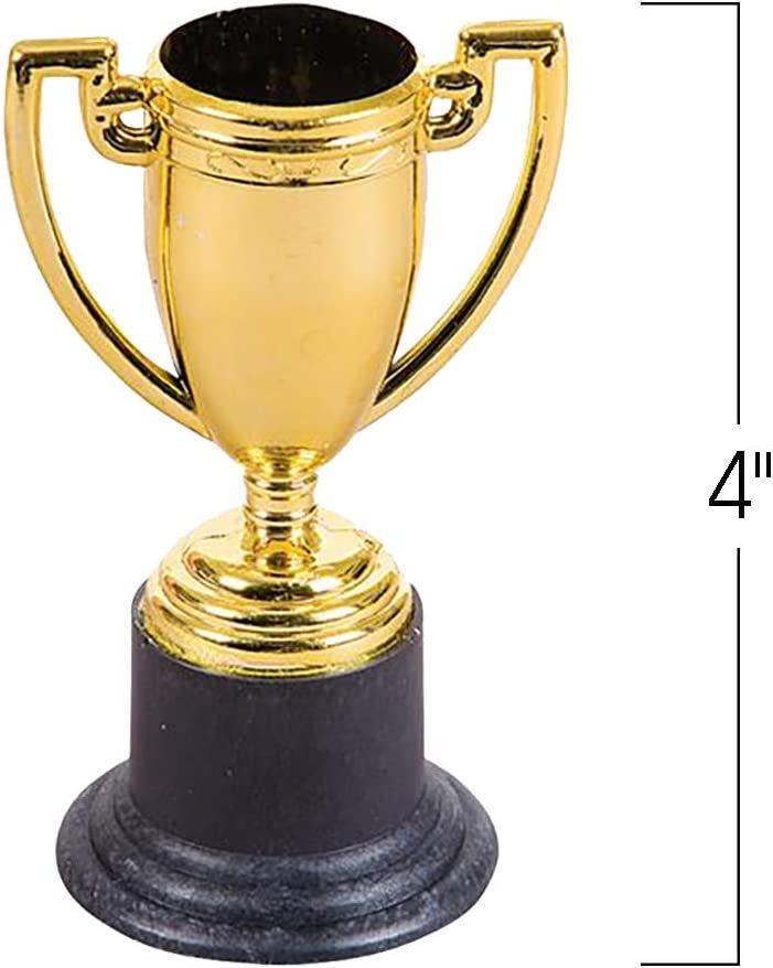 Gold Plastic Trophies for Kids - Pack of 12 Golden Colored Trophy Set - 4" Award Cups for Football, Soccer, Baseball, Carnival Prize, Party Favors for Boys and Girls
