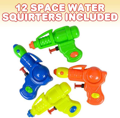ArtCreativity Plastic Space Water Squirters, Pack of 12, Assorted Colors Mini Water Squirt Toy Guns for Swimming Pool, Beach and Outdoor Summer Fun, Cool Birthday Party Favors for Boys and Girls