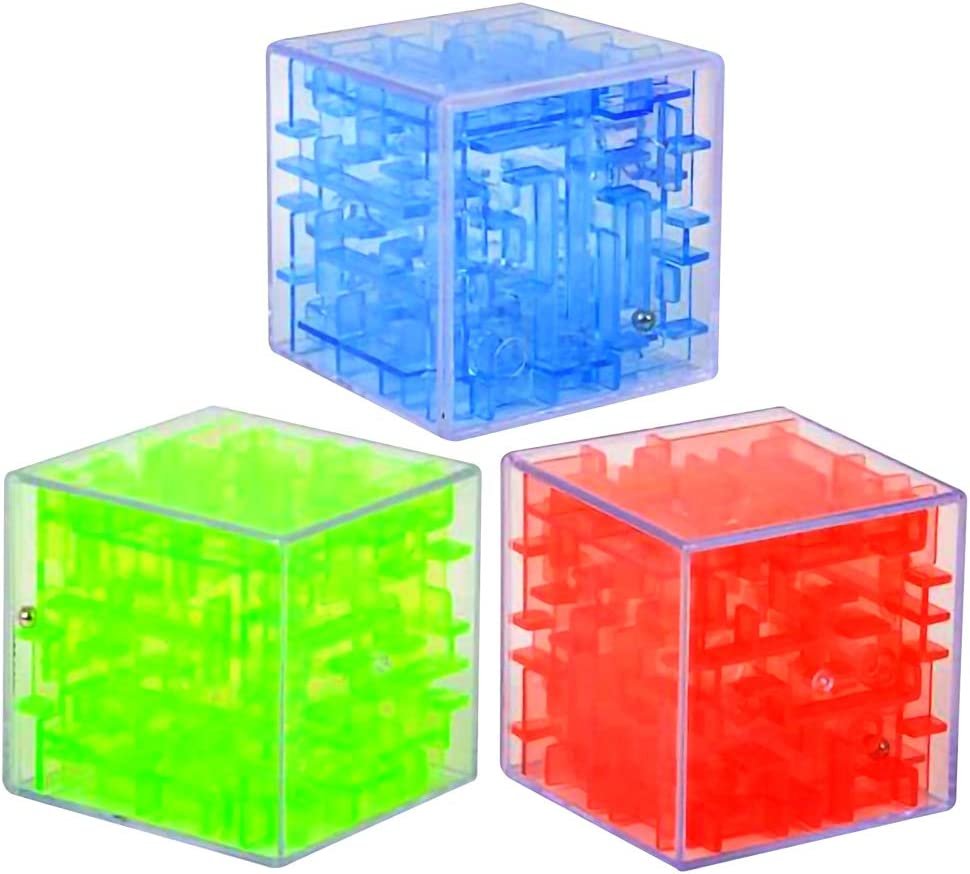 Gamie Brainy Maze Puzzle Cube Game, Set of 3, Maze Cube Puzzles for Kids, Mini Fidget Toys and Brain Teasers for Children, Birthday Party Favors, Goodie Bag Fillers, Stocking Stuffers