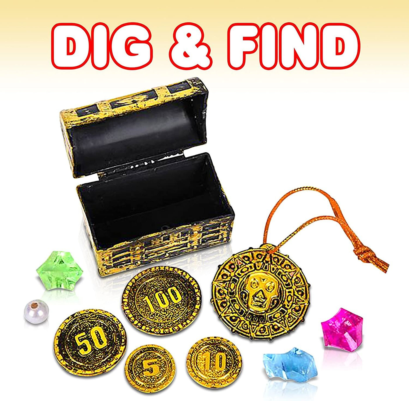 ArtCreativity Pirate Treasure Dig Kit for Kids - Gem Excavation Set with Digging Tools - Interactive Excavating Toys - Great Birthday Gift Idea, Contest Prize for Boys and Girls