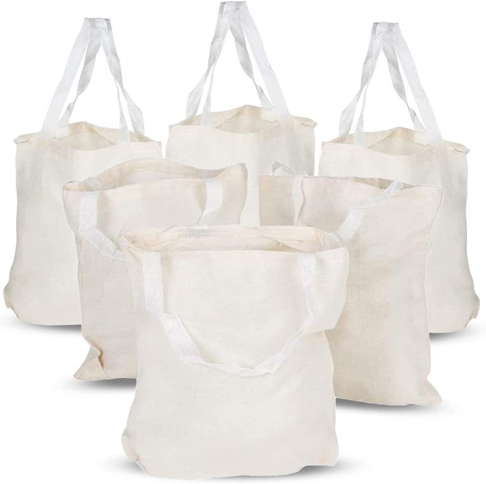 ArtCreativity Canvas Tote Bags - Pack of 6 - Heavy Fabric Cloth Bags with Handles, Canvas Bags for Crafts, Gifts, Goodies, and Favors, 13 x 11 Inches Eco Friendly Reusable Grocery Shopping Totes