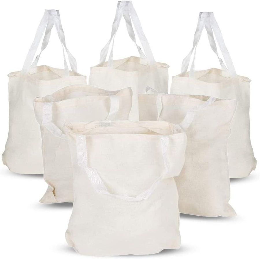 Canvas Tote Bags - Pack of 6 - Heavy Fabric Cloth Bags with Handles, Canvas Bags for Crafts, Gifts, Goodies, and Favors, 13 x 11"es Eco Friendly Reusable Grocery Shopping Totes