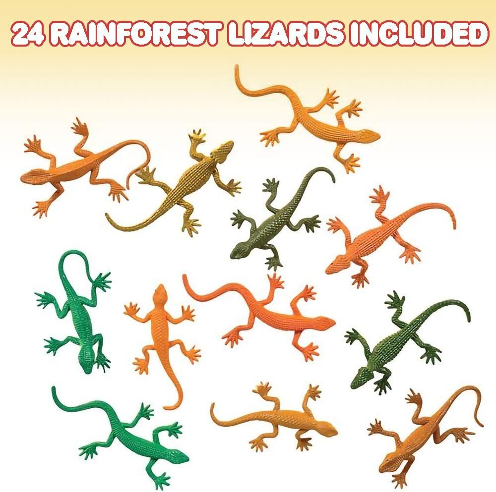 Rainforest Lizards Figurines Toys Set, Pack of 24, Mini Plastic Realistic Looking Rain Forest Lizards Figures, Birthday Party Favors, Goodie Bag Fillers, for Boys and Girls