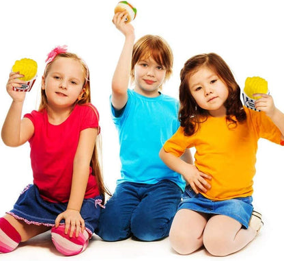 ArtCreativity Fast Food Squeeze Toys for Kids, Set of 4, Includes 2 Fries and 2 Burgers, Scented Slow-Rise Stress Toys for Adults, Play Food for Children, Themed Party Favors for Boys and Girls