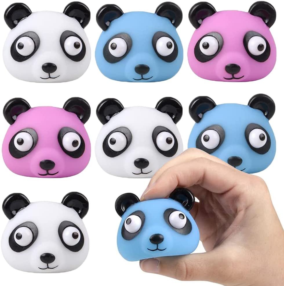 Squeezy Panda with Pop Out Eyes, Set of 12, Fun Squeeze Stress Relief Toys for Kids, Fun Goodie Bag Fillers, Birthday Party Favors for Boys and Girls