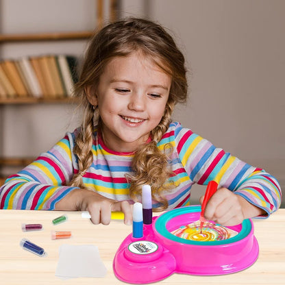 ArtCreativity Swirl Painting Kit for Kids, Friction Powered Spin Art Machine, 21 Piece Set, Includes Paint, Glitter, Paper, Spinning Wheel, Engaging Arts & Crafts Activities, No Batteries Required