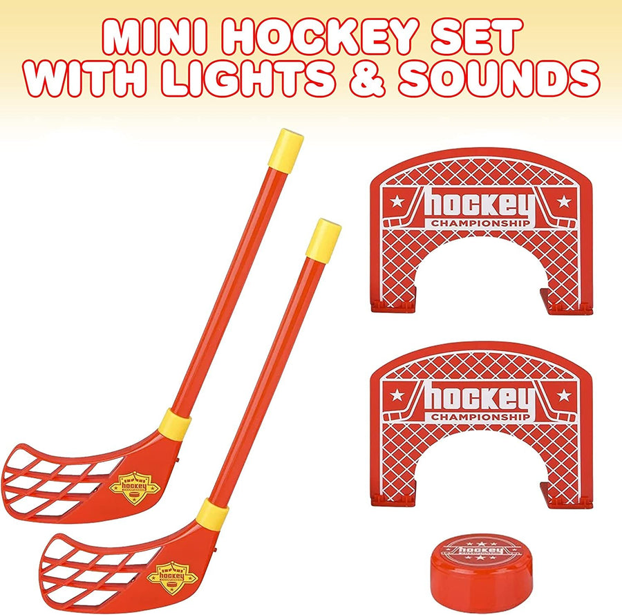 Light Up Indoor Mini Hockey Game - 2 Hockey Sticks with LEDs and Sound, 2 Goal Posts, and 1 Game Puck - Floor Hockey Set for Hours of Fun - Sports Floor Games for Boys and Girls