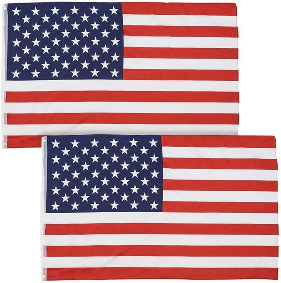 3 x 5 Foot American US Flag, Set of 2, Fourth 4th of July Decorations, USA Flags with Hanging Loops, Patriotic Decorations for Independence, Memorial, Veterans, and Flag Day