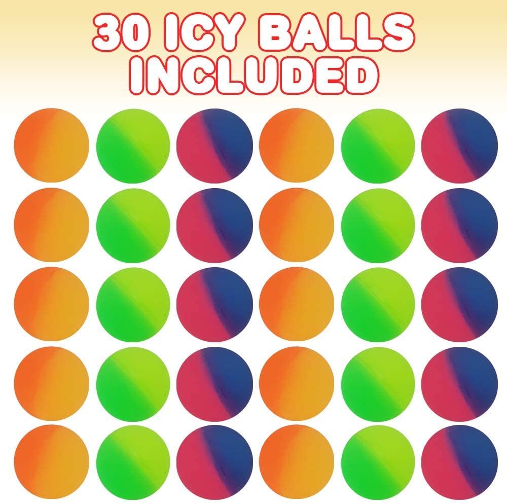 1.75" ICY Bouncy Balls for Kids, Set of 30 Bouncing Balls, Frosty Look and Extra-High Bounce, Frozen Birthday Party Favors, Goodie Bag Fillers,