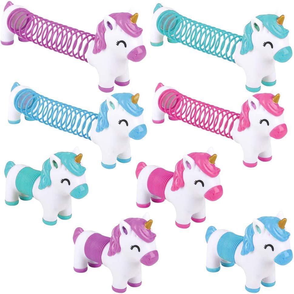 ArtCreativity Rainbow Spring Unicorn Toys for Kids, Set of 12, Cute Unicorn Gifts for Girls and Boys, Fun Princess Birthday Party Favors and Goodie Bag Fillers, Stress Relief Fidget Toys, 4 Colors