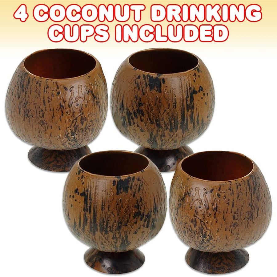 Plastic Coconut Drinking Cups, Set of 4, Coconut Party Cups with an Authentic Look, Tropical and Luau Party Decorations, Hawaiian Party Supplies, Photo Booth Props and Party Favors