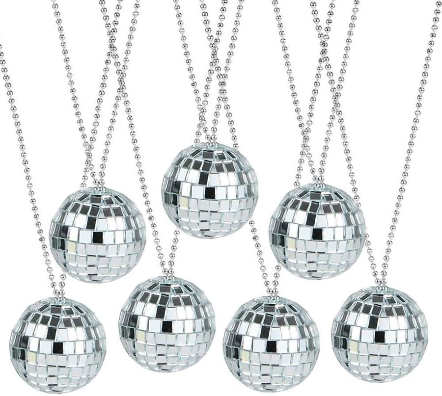 Mirror Disco Ball Necklaces, Pack of 12, Disco Theme 70s Party Decorations, Disco Photo Booth Props, Dance Party Favors and Supplies for Kids and Adults