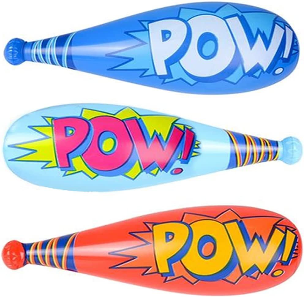 POW Inflatable Baseball Bats for Kids - Pack of 12 - Approx. 20" Durable Inflates in Assorted Colors, Superhero Birthday Party Favors, Decorations, & Supplies, Carnival Party Prizes