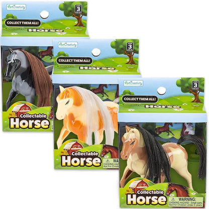 ArtCreativity Horse Toys for Kids, Set of 3, Pet Toy Horses in Assorted Designs, Adorable Horse Gifts for Girls and Boys, Horse Party Favors, Room Decorations, and Goody Bag Fillers