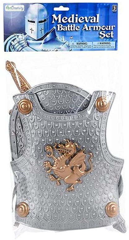 ArtCreativity Knight Set for Kids, Knight Costume for Kids with Sword, Vest, Helmet, and Shield, Halloween Costume for Boys and Girls, Medieval Pretend Play Toys for Children, Gold and Silver