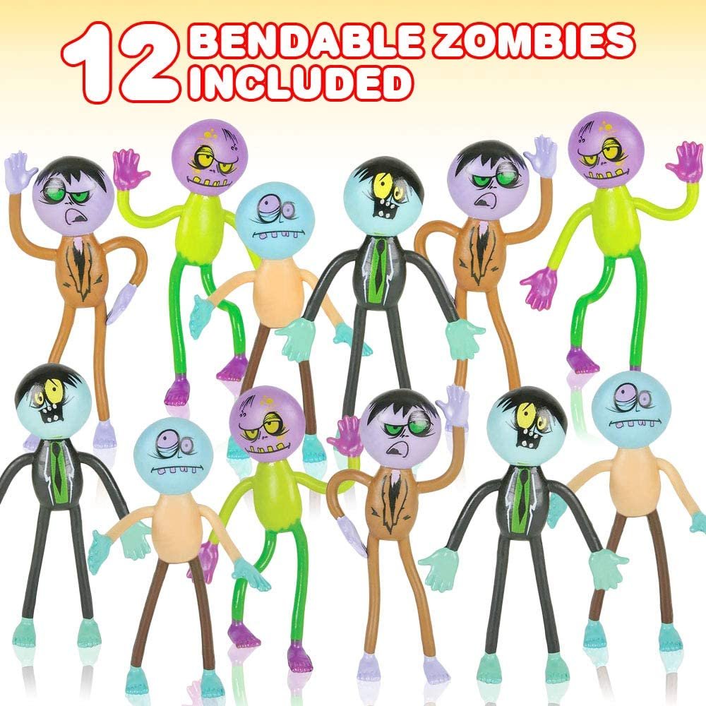 Assorted Bendable Zombies for Kids - Pack of 12 - 3.75" Halloween Figurines with Bendable Limbs - Halloween Party Favors, Treats, Décor, Goodie Bag Fillers, Trick or Treat Supplies
