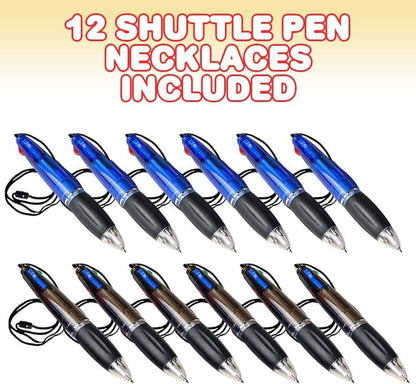 ArtCreativity Shuttle Pen Necklace for Kids, Set of 12, Cool Pens with 4 Ink Colors in Each, Back to School Stationery Supplies, Birthday Party Favors, Stocking Stuffers, Classroom Teacher Rewards