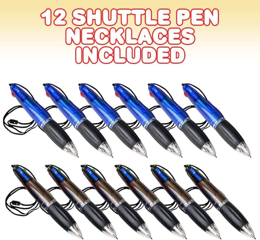 Shuttle Pen Necklace for Kids, Set of 12, Cool Pens with 4 Ink Colors in Each, Back to School Stationery Supplies, Birthday Party Favors, Stocking Stuffers, Classroom Teacher Rewards