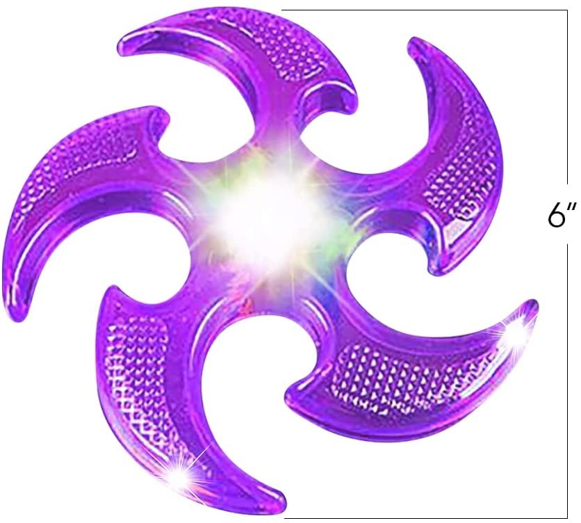 Light Up Ninja Star Flying Discs, Set of 2, Spy Ninja Toys for Boys and Girls with Cool LEDs, Easy-Toss Ninja Stars for Kids, Outdoor Toys for Lawn and Backyard Fun, Orange and Purple