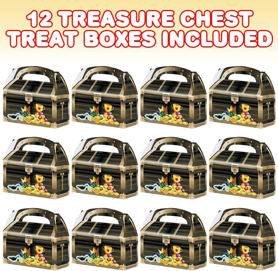 ArtCreativity Treasure Chest Treat Boxes for Candy, Cookies and Party Favors - Pack of 12 Cookie Boxes, Cute Cardboard Boxes with Handles for Pirate Birthday Party Favors, Holiday Goodies