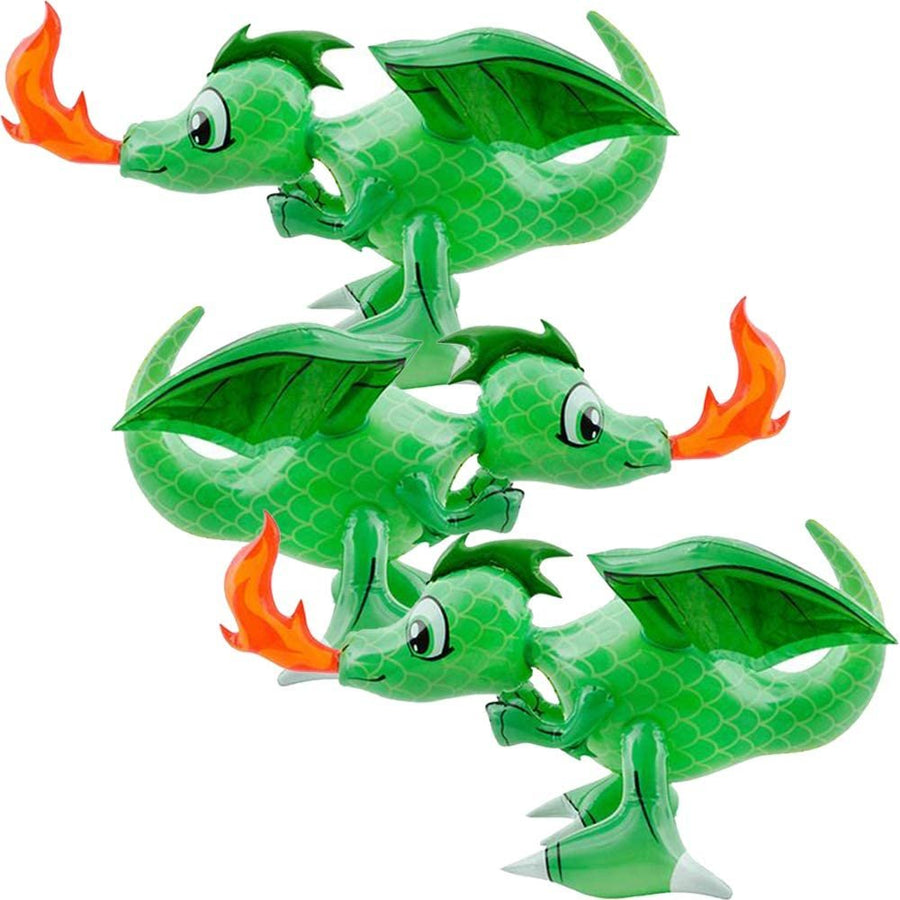 Free Standing Dragon Inflates with Red / Orange Flames, for Kids Age 3+, Set of 3 Perfect for Birthdays, Medieval Themed Party, Pool Parties, Carnival or Prize & Teachers’ Award