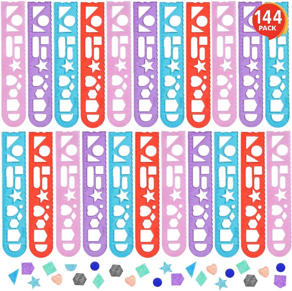 Shape Tracing Rulers for Kids, Set of 144, Plastic Tracer Drawing Tool ...