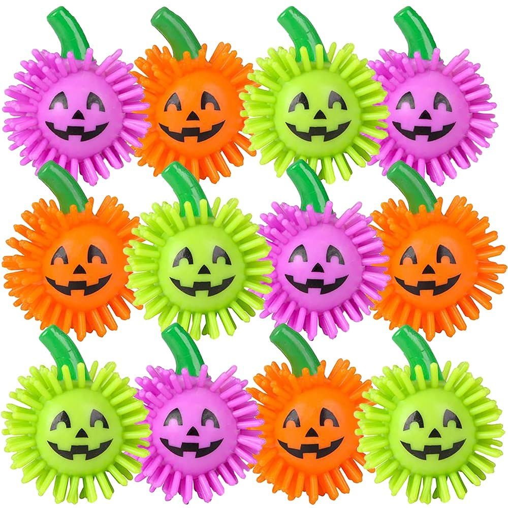 Spiky Jack-O-Lanterns for Kids, Pack of 12, Soft Sensory Porcupine Balls in Adorable Pumpkin Design, 12 Jackolantern Hedge Balls, Non-Candy Halloween Treats, Favors, Goodie Bag Fillers
