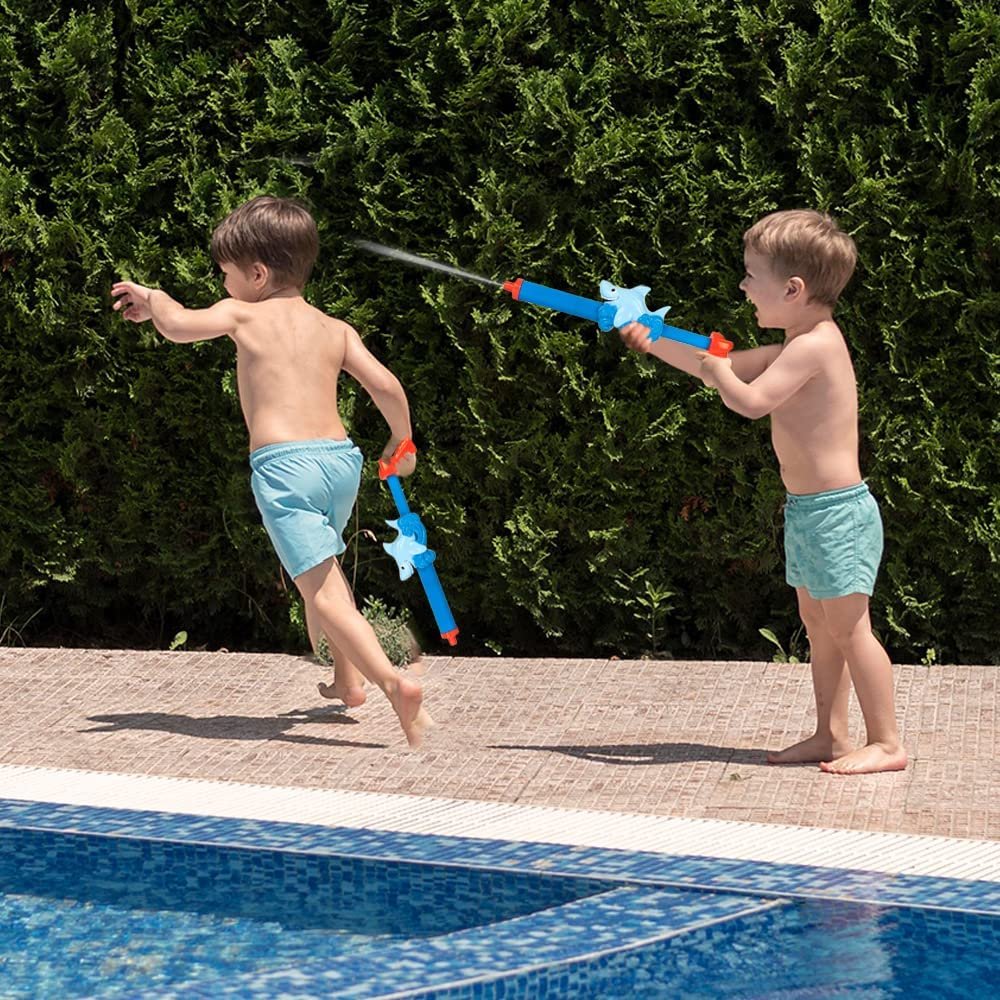 Shark Water Blasters for Kids, Set of 2, 15.75" Pump Action Water Squirter Toys for Swimming Pool, Beach, and Outdoor Summer Fun, Cool Birthday Party Favors for Boys and Girls