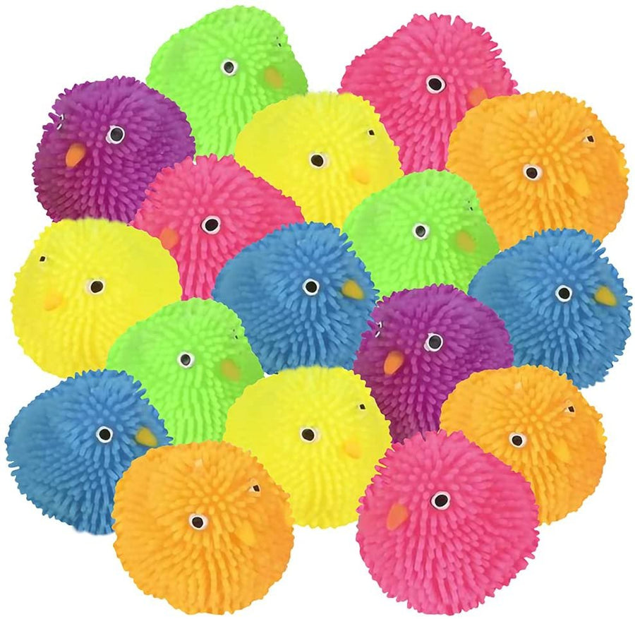 Mini Puffer Chicks, Set of 24, Chick Surprise Toys for Filling Easter Eggs, Easter Party Favors, Egg Hunt Supplies, Stress Relief Toys for Kids, Assorted Neon Colors