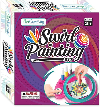 ArtCreativity Swirl Painting Kit for Kids, Friction Powered Spin Art Machine, 21 Piece Set, Includes Paint, Glitter, Paper, Spinning Wheel, Engaging Arts & Crafts Activities, No Batteries Required