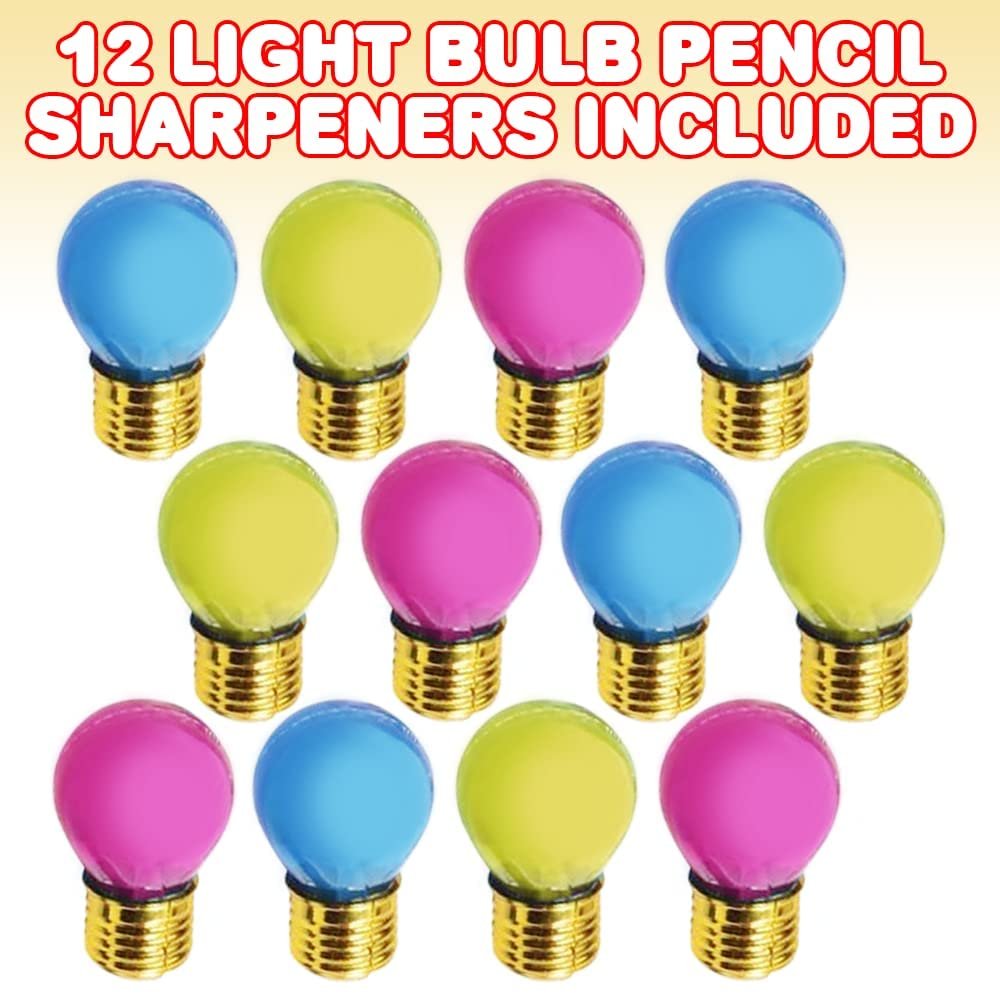 ArtCreativity Light Bulb Pencil Sharpeners, Set of 12, Colorful Plastic Manual Sharpeners, Back to School Supplies for Kids, Cool Stationery Birthday Party Favors, Classroom Teacher Rewards and Prizes