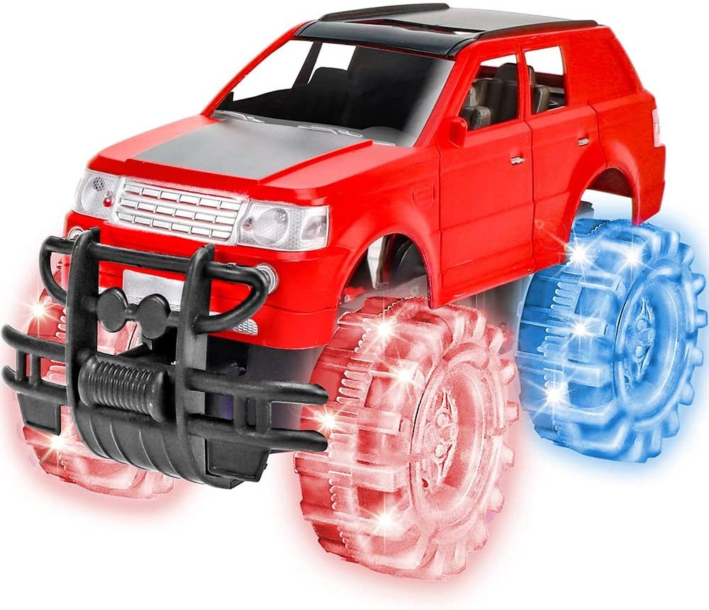 Light Up Red Monster Truck Toy, 1 Piece, 8" Toy Monster Truck with Flashing LED Tires and Batteries, Push n Go Car Toys for Kids, Fun Gift for Boys and Girls Ages 3 and Up