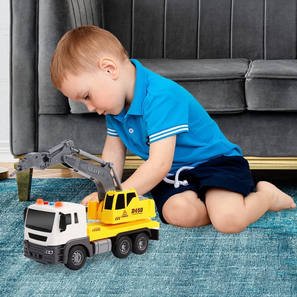 ArtCreativity Light Up Construction Truck Toy, Excavation Truck Toy with a Rotating Back, Push and Go Kids Construction Toy with LED and Sound Effects, Cool Construction Trucks for Boys and Girls