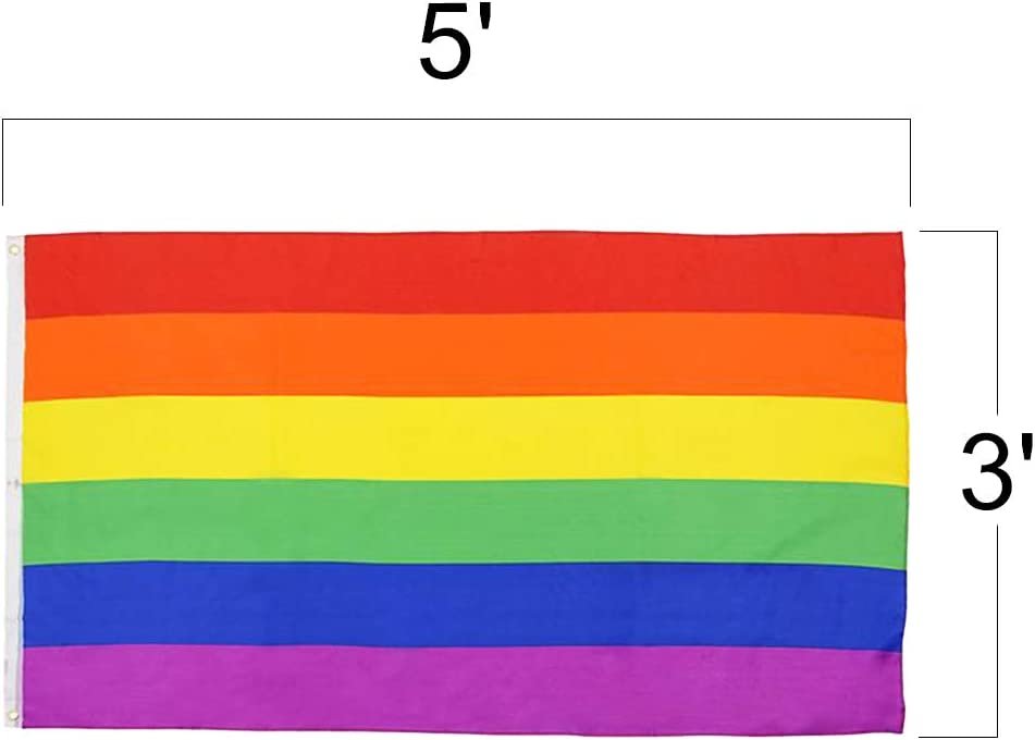 Rainbow Pride Flag, 1PC, Rainbow Flag for Wall with 2 Brass Grommets and Colorful Stripes, Pride Banner or Cape for Parades and Rallies, Rainbow Decorations for Pride Parties, 3 x 5 ft